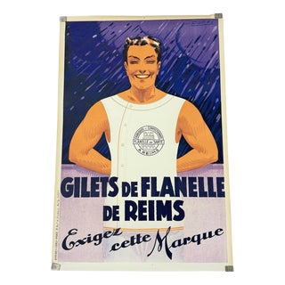 Antique French Advertising Poster Reims Flannel Vests, 1920s For Sale