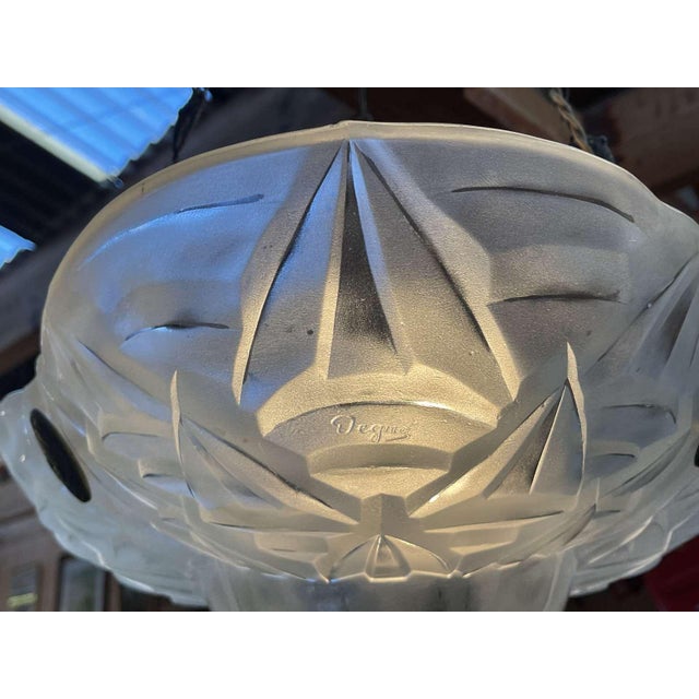 Art Deco Pendant Light in Molded-Pressed Glass from Degué For Sale - Image 5 of 18