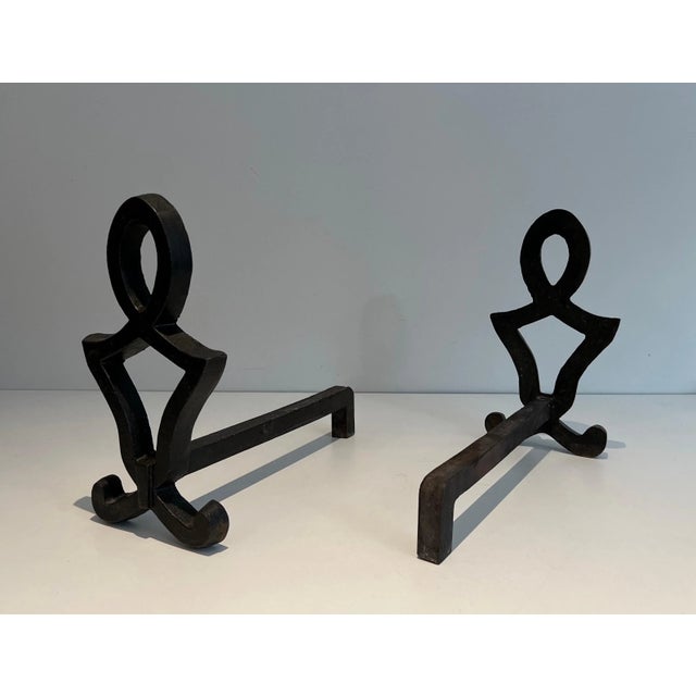 Raymond Subes Modernist Cast Iron and Wrought Iron Andirons by Raymond Subes - A Pair For Sale - Image 4 of 13