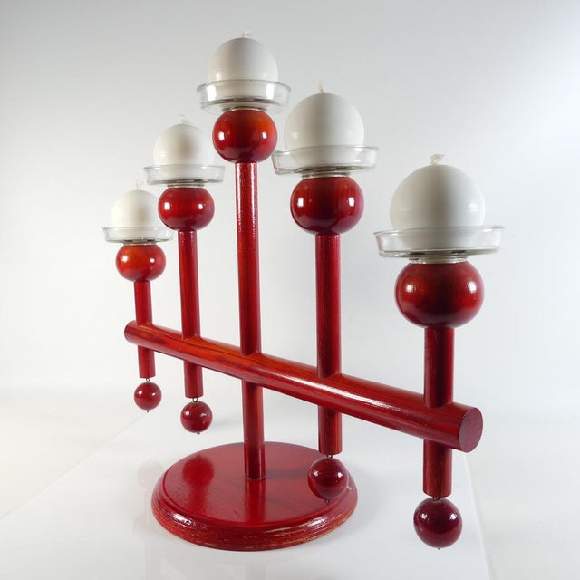 1960s Red Candle Holder in Wood from Aarikka Finland, 1960s For Sale - Image 5 of 8