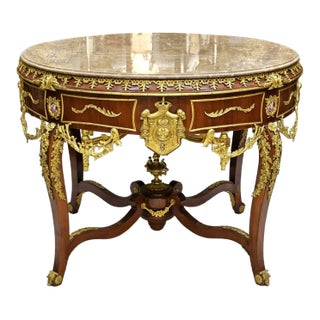 1990s French Style Center Table – Wood Base With Gold Leaf Details For Sale