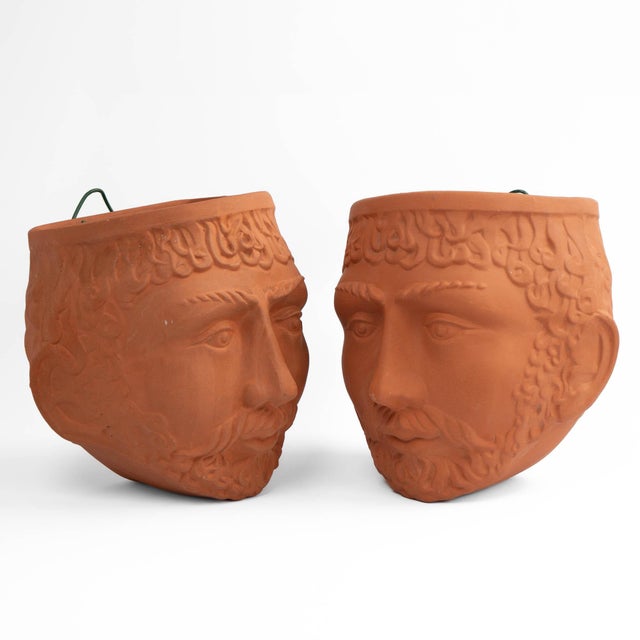 Vintage Terracotta Male God Face Wall Planters by Rookes Pottery - Set of Two For Sale - Image 4 of 17