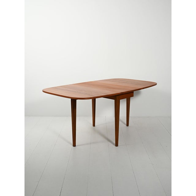 Scandinavian Folding Table with Two Extensions, 1950s For Sale - Image 4 of 13
