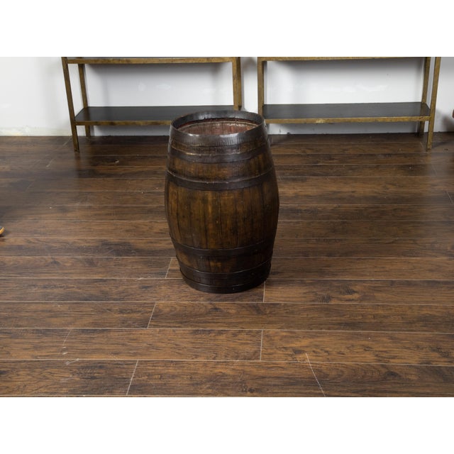 English English Late 19th Century Oak Barrel with Iron Braces and Dark Patina For Sale - Image 3 of 8
