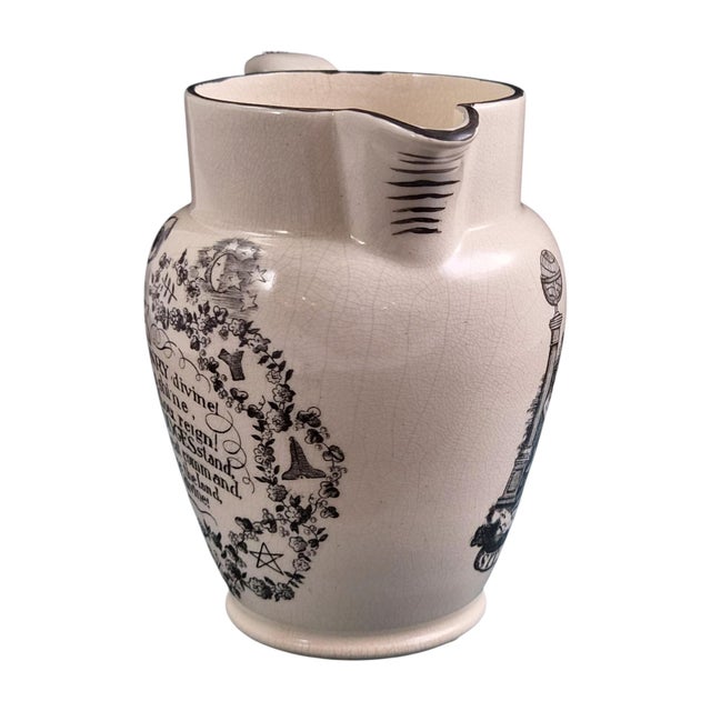 19th Century English George III Masonic Black Transfer Creamware Jug, 1810s For Sale - Image 5 of 10