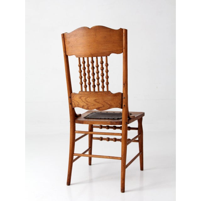 Wood Antique Victorian Eastlake Chair With Embossed Leather Seat For Sale - Image 7 of 12