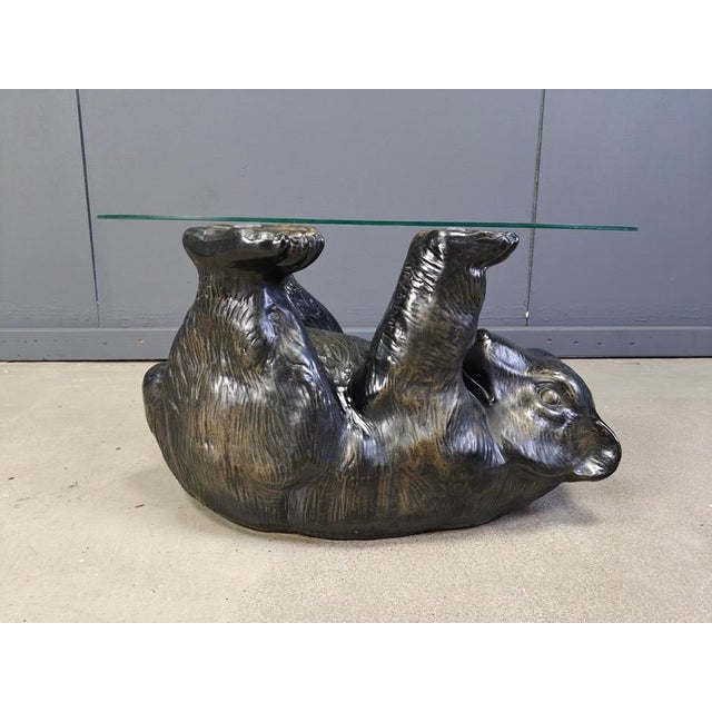 Black Vintage Sculptural Black Bear Coffee Table with Glass, 1970 For Sale - Image 8 of 12