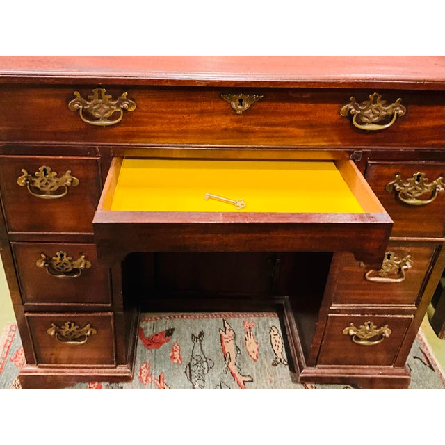 Victorian 19th C Victorian Walnut Kneehole Desk With Key, Petite and Multipurpose For Sale - Image 3 of 11