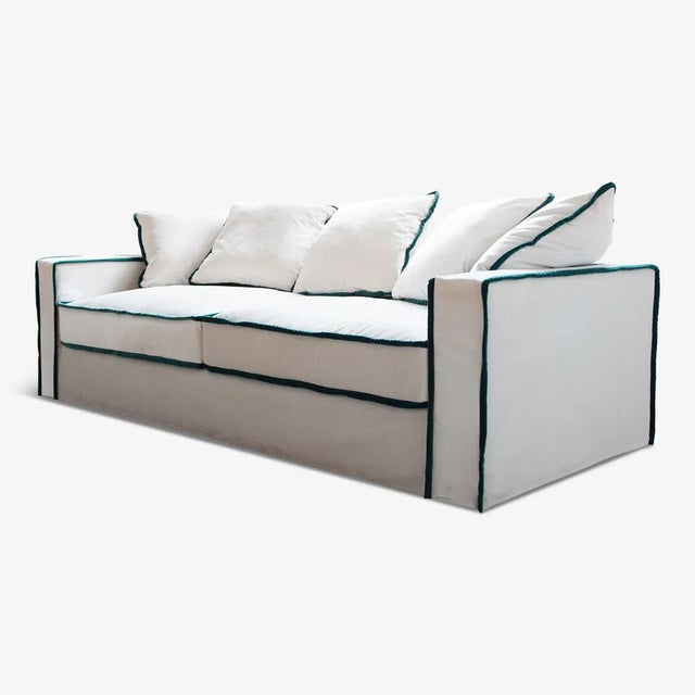 Rafaella Three-Seater Sofa in Ivory White Velvet with Emerald Green Trim from Biosofa For Sale - Image 4 of 11