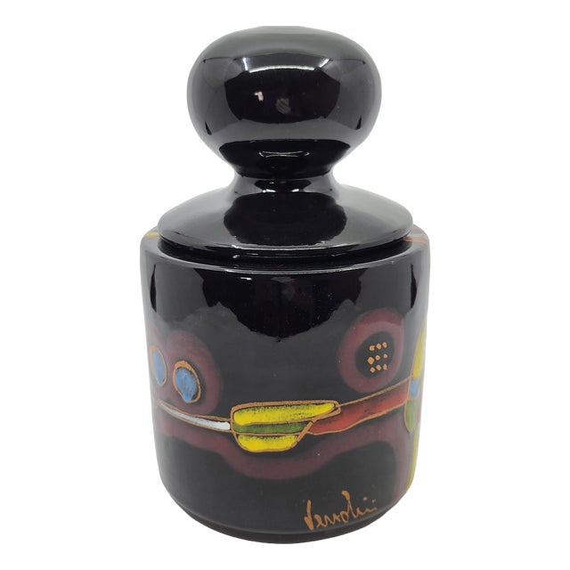Covered Pot in Black Ceramic by Cesare Verzolini, Italy, 1960 For Sale
