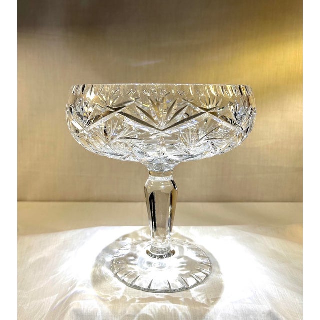 Vintage Large European Art Crystal Compote on Pedestal | Chairish