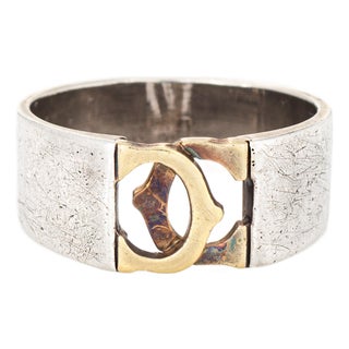 1970s Vintage Cartier Ring Sz 7 CC Logo Sterling Silver 18k Gold Band Signed For Sale