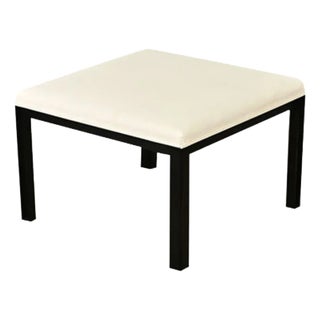 French Art Deco Ebonized & Upholstered Square Bench-Ottoman For Sale