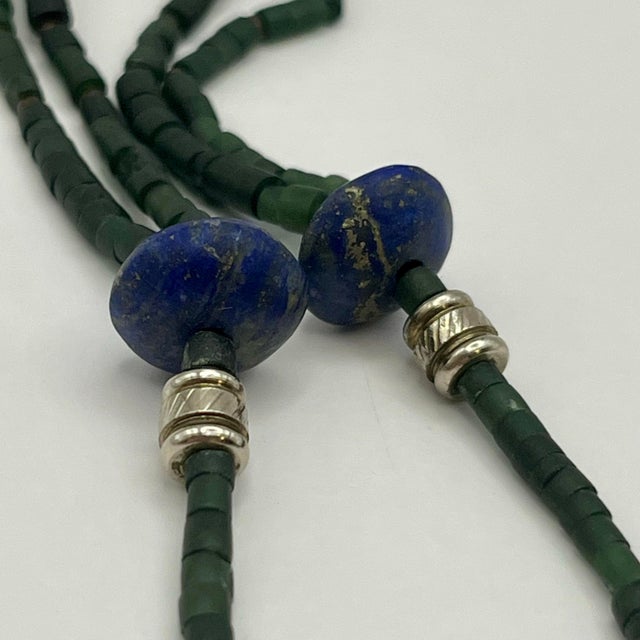 Lapis Lazuli Serpentine Tribal Gemstone Beaded Necklace Mid 20th Century For Sale - Image 6 of 10