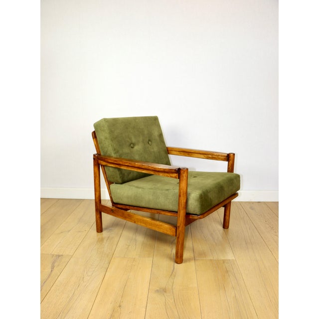 Vintage Wooden Armchair in Yellow-Olive from Z. Baczyk For Sale - Image 12 of 12