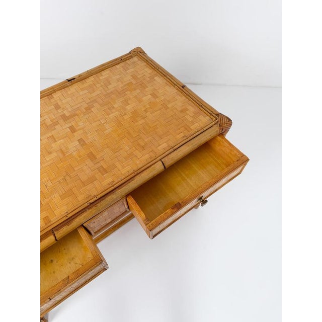 Mid-Century Modern Italian Bamboo, Cane and Rattan Console Desk, 1970s For Sale - Image 15 of 18