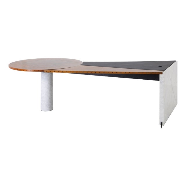 Desk in Carrara Marble & Burl Wood, Italy, 1980s For Sale