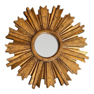 Vintage Gold Sunburst Mirror | Molded Resin Starburst Wall Mirror For Sale