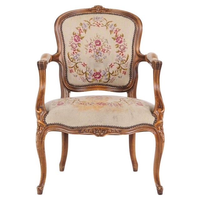 Neo-Rococo Armchair with Curved Legs and Floral Fabric, 1930s For Sale - Image 11 of 11