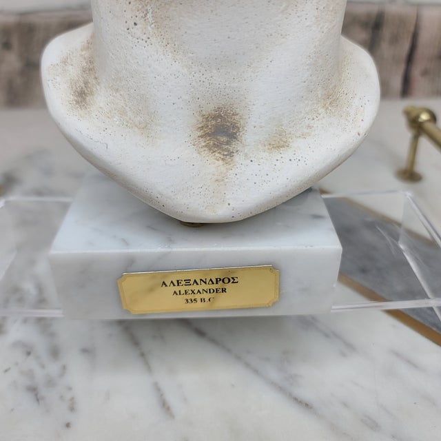 Metal 1980s Vintage Sculptural Bust of Alexander the Great of Macedonia, On a Marble Base For Sale - Image 7 of 12