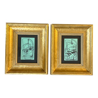 Two Contemporary Original Wayne Cunningham Abstract Marker Drawings - Set of Two For Sale