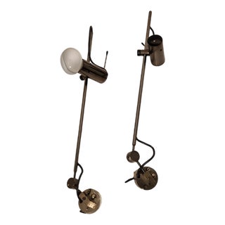 Vintage Wall Lamps in Burnished Chrome by Tito Agnoli for Oluce, 1960s, Set of 2 For Sale