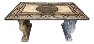 Mid 20th Century Italian Pietra Dura Marble Inlay Table With Ornate Carved Stone Pedestal