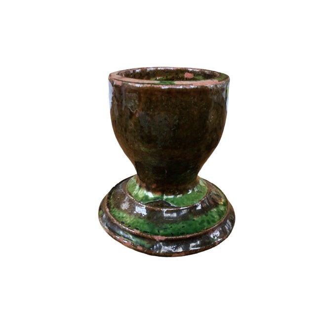 1970s Olive Green Hand-Made Pottery Vase For Sale - Image 9 of 11