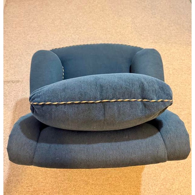 Wood Custom Ethan Allen Rolled-Arm Skirted Armchair in Navy With Rope Trim For Sale - Image 7 of 9