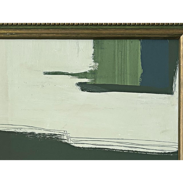 “Serenity Pines" Green Abstract Art in Vintage Frame, Transitional Living Room Art by JTS For Sale In Minneapolis - Image 6 of 9