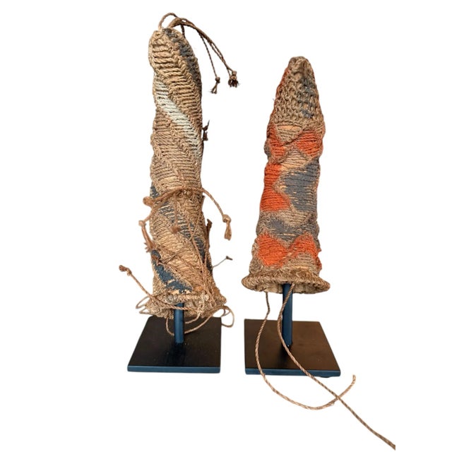 Tribal Woven Papua New Guinea Koteka on Custom Stands- A Pair For Sale - Image 3 of 5