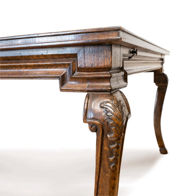 1990s Solid Wood Parquet Dining Table With Cabriole Legs & Hoof Feet – 3 Leaves For Sale In New York - Image 6 of 17