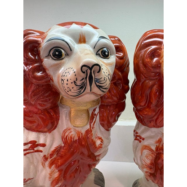 Ceramic Vintage Staffordshire Spaniel Dog Figurines Pair Hand Painted Ceramic - A Pair For Sale - Image 7 of 12