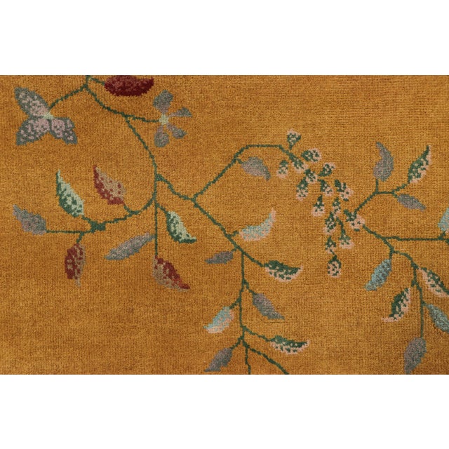 Art Deco Rug & Kilim’s Chinese Art Deco Style Rug in Gold, Floral Patterns and Pictorials For Sale - Image 3 of 7