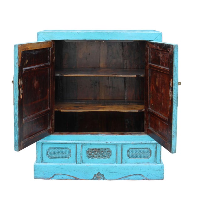 Chinese Distressed Rustic Turquoise Aqua Blue Foyer Console Table Cabinet Chairish