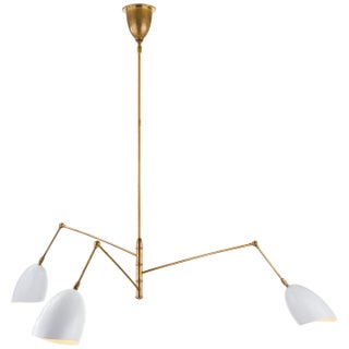 AERIN for Visual Comfort Signature Sommerard Large Triple-Arm Chandelier in Hand-Rubbed Antique Brass & White For Sale