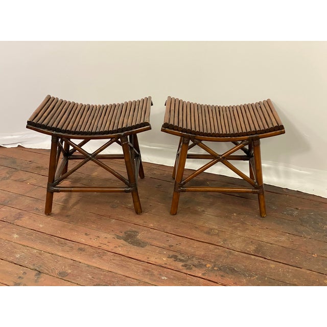 Japanese Asian Style Bamboo Stools for Pier One, a Pair For Sale - Image 3 of 14