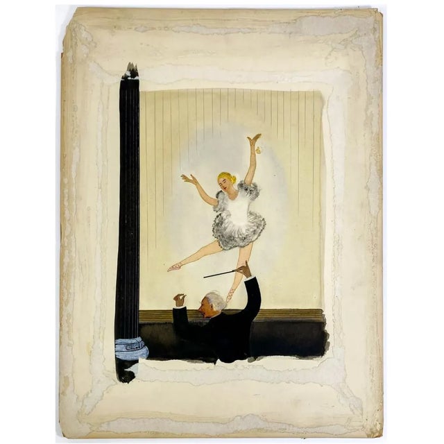 1930s painting by CLo. Hodikin of a ballerina performing with a conductor. Signed lower left. There is mat residue around...