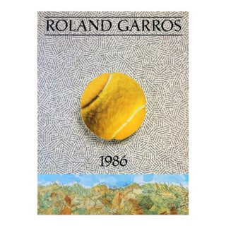1986 Jiri Kolar 'Roland Garros French Open' Contemporary Yellow,Black & White,Blue,Green France Offset Lithograph For Sale