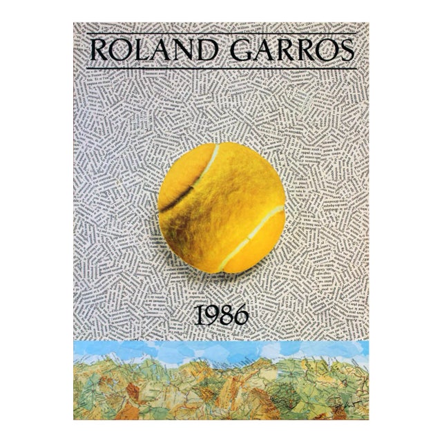 1986 Jiri Kolar 'Roland Garros French Open' Contemporary Yellow,Black & White,Blue,Green France Offset Lithograph For Sale