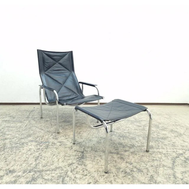 Set of Armchair with Stool in Real Leather by Strässle Hans Eichenberger, 1976 For Sale - Image 13 of 13