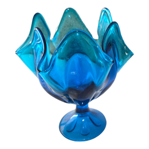 Vintage Mid=century 6 Petal Crimped Compote Hankerchief Vase Glass