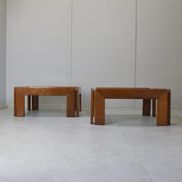 Wood Italian Walnut and Smoked Glass Coffee Tables by Afra & Tobia Scarpa, 1970s, Set of 2 For Sale - Image 7 of 9