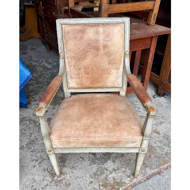French Antique French Louis XVI Fauteuil Arm Chair For Sale - Image 3 of 9