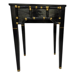 1970s Ebony Lacquered Faux Bamboo Side Table With Gilded Gold Trim For Sale