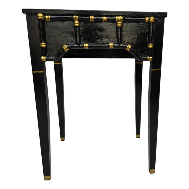 1970s Ebony Lacquered Faux Bamboo Side Table With Gilded Gold Trim For Sale