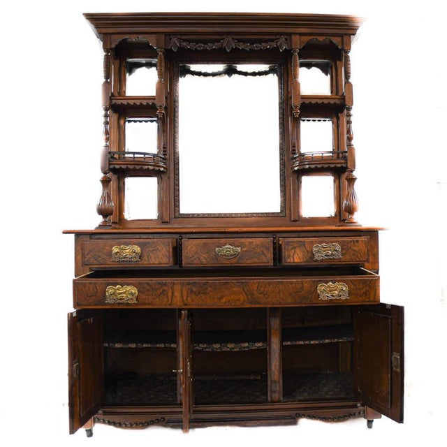 19th Century Victorian Renaissance Revival Sideboard With Mirror & Etagère For Sale - Image 4 of 16