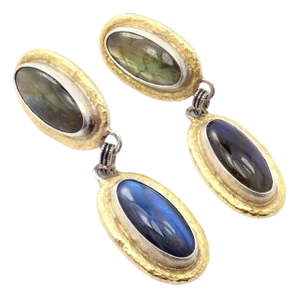 Late 20th Century Gurhan Hammered Sterling Silver & 24k Gold Labradorite Earrings, A Pair