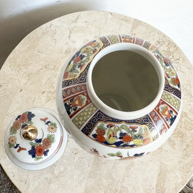 White Vintage Hand Painted Asian Porcelain Ginger Jar For Sale - Image 8 of 8