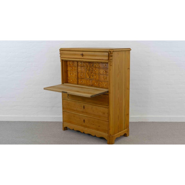 Antique Biedermeier Secretary in Softwood and Burlwood, 19th Century For Sale - Image 9 of 18